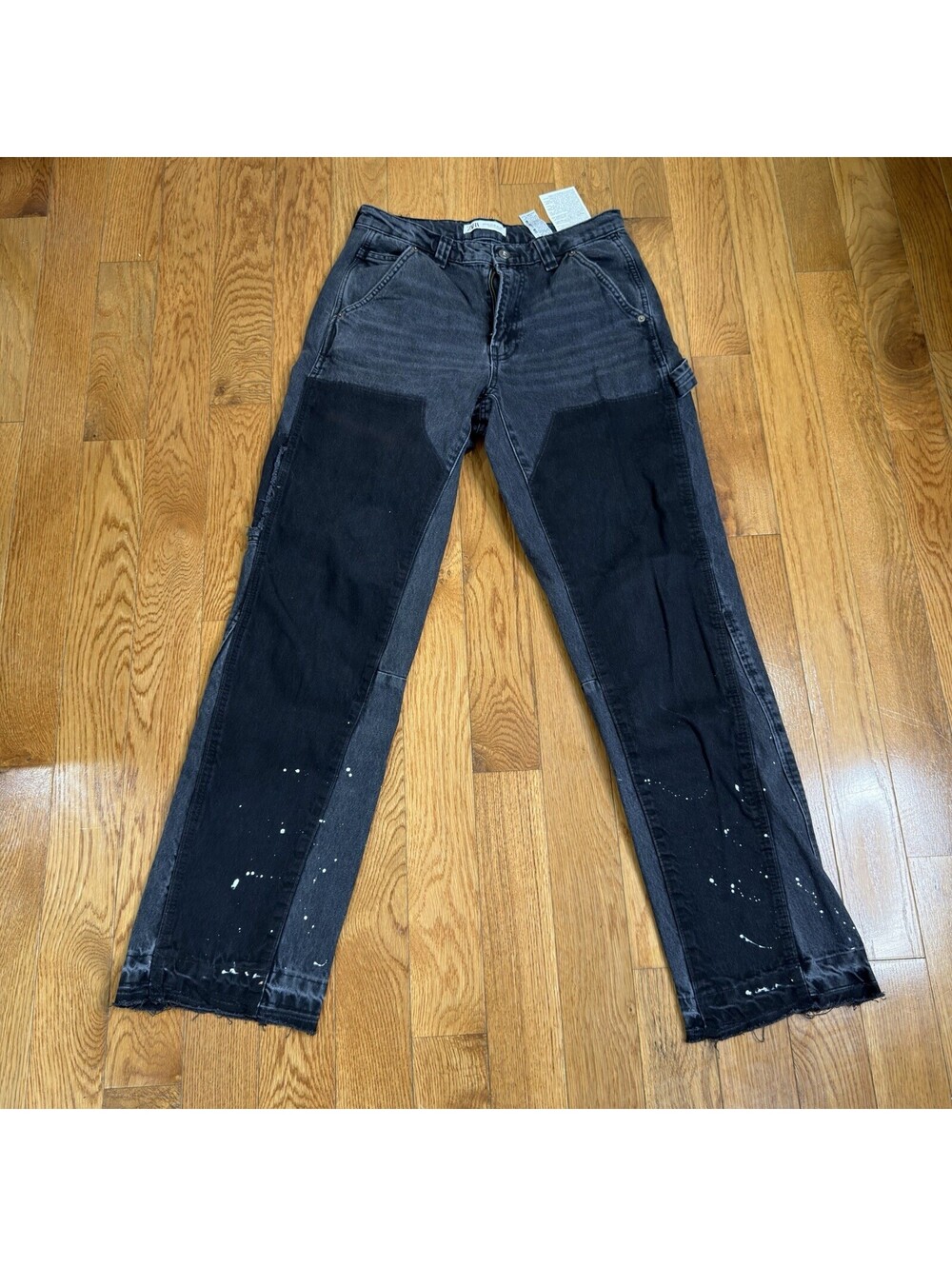 Size 30 US Men’s Zara Carpenter Utility Jeans Gray Black Paint Splatter